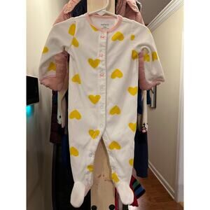Carter’s 6M Heart Print Footed Sleeper Pajamas Pink Yellow
